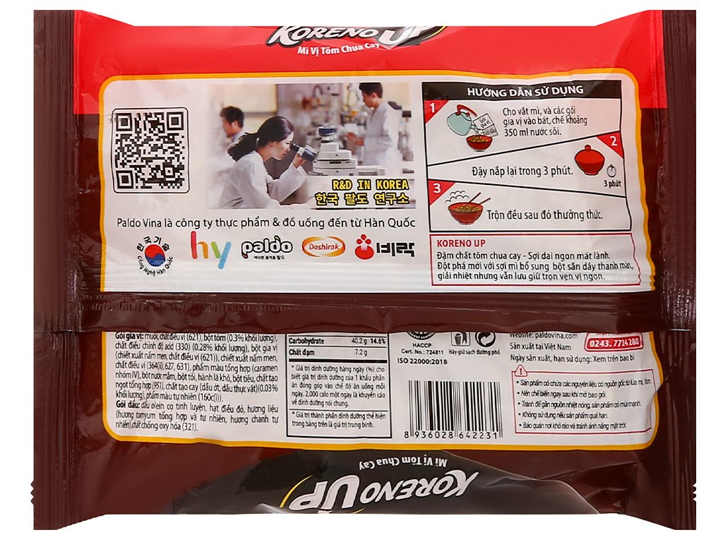 Thùng 20 gói mì Koreno Up tôm chua cay 67g (3)
