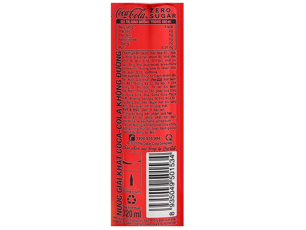 Thùng 24 lon nước ngọt Coca Cola Zero 320ml (5)