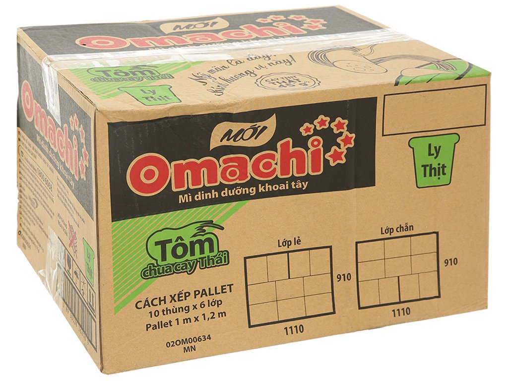 Thùng 24 ly mì khoai tây Omachi tôm chua cay Thái 111g (có thịt thật) (1)