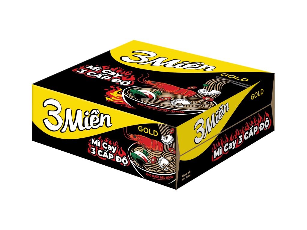 Thùng 30 gói mì 3 Miền Gold cay 3 cấp độ gói 75g (1)