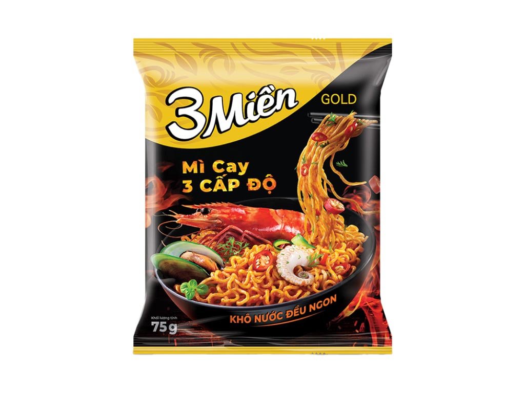 Thùng 30 gói mì 3 Miền Gold cay 3 cấp độ gói 75g (2)