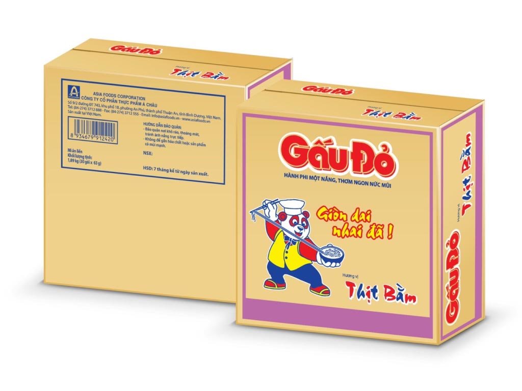 Thùng 30 gói mì Gấu Đỏ thịt bằm 63g (2)