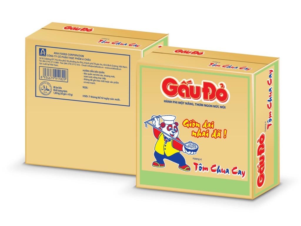 Thùng 30 gói mì Gấu Đỏ tôm chua cay 63g (2)