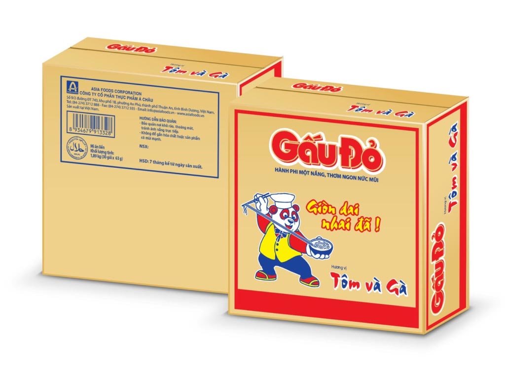 Thùng 30 gói mì Gấu Đỏ tôm và gà 63g (2)