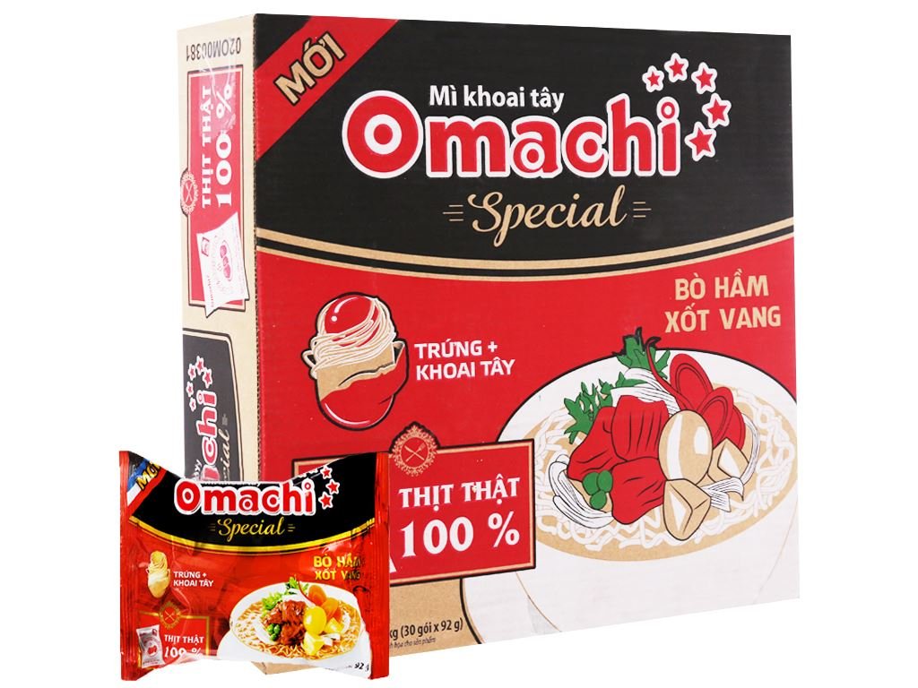 Thùng 30 gói mì khoai tây Omachi Special bò hầm xốt vang 92g (4)
