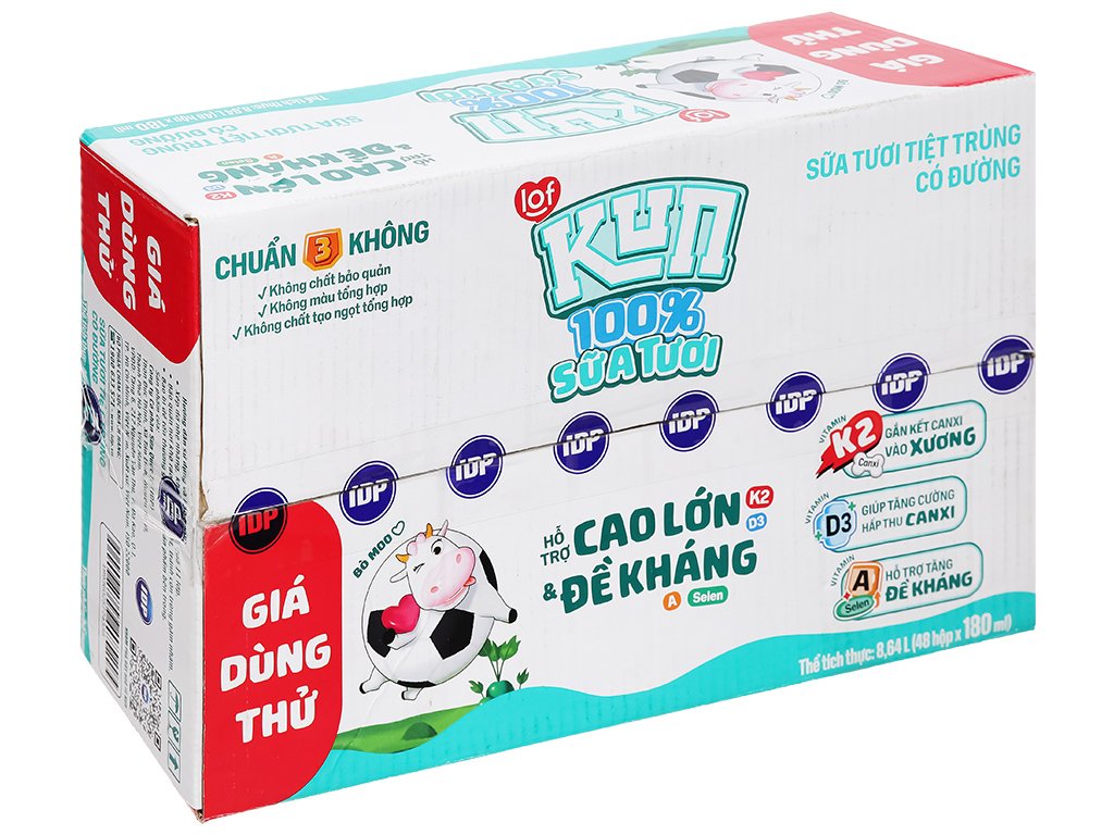 Thùng 48 hộp sữa tươi tiệt trùng có đường lof Kun (1)